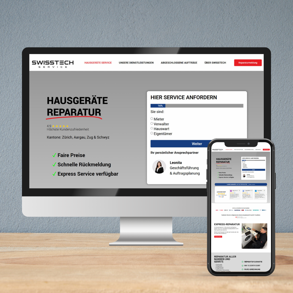 Swisstech Services AG Webseite Vorher. Einfache Landingpage