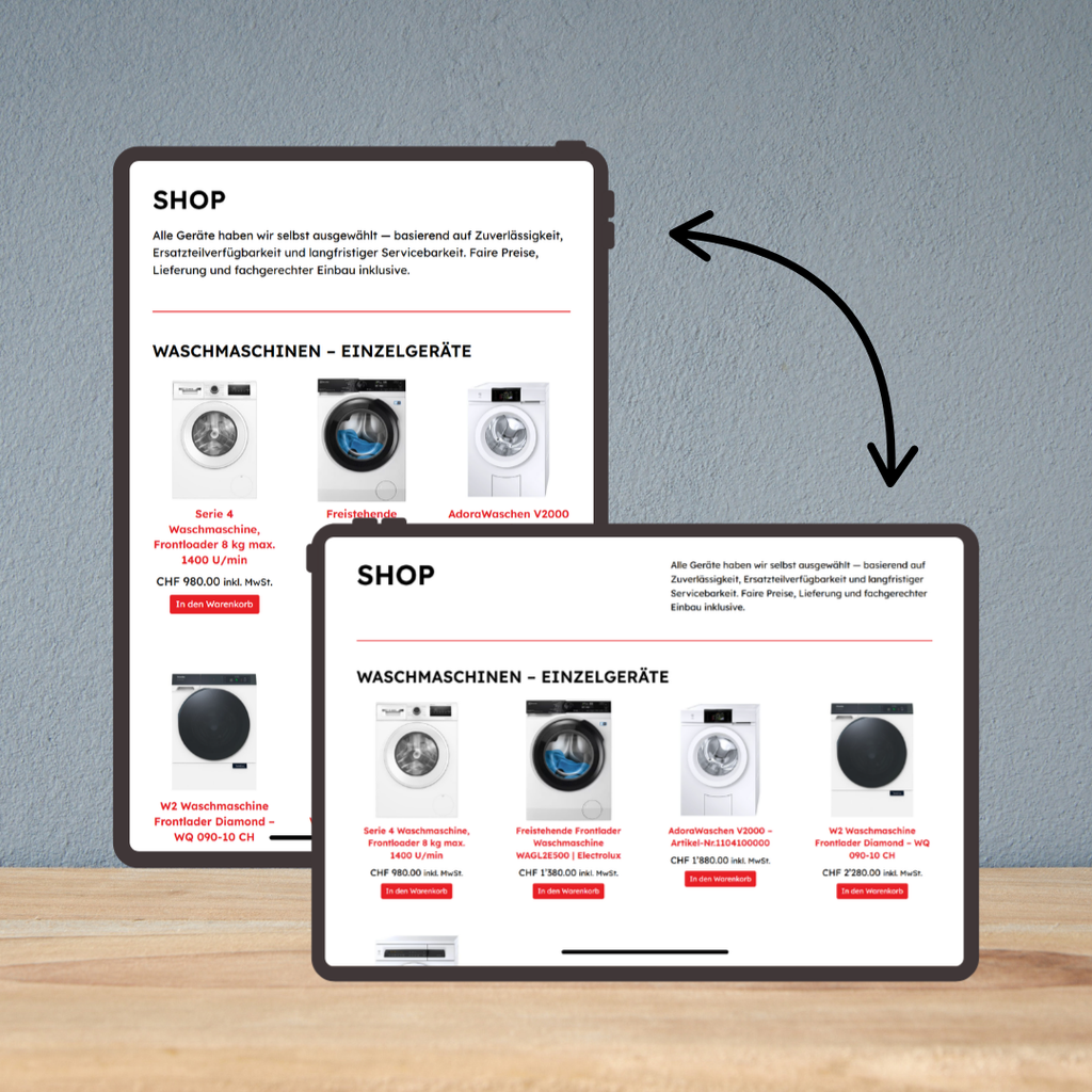 Swisstech Services AG Online-Shop auf Tablett